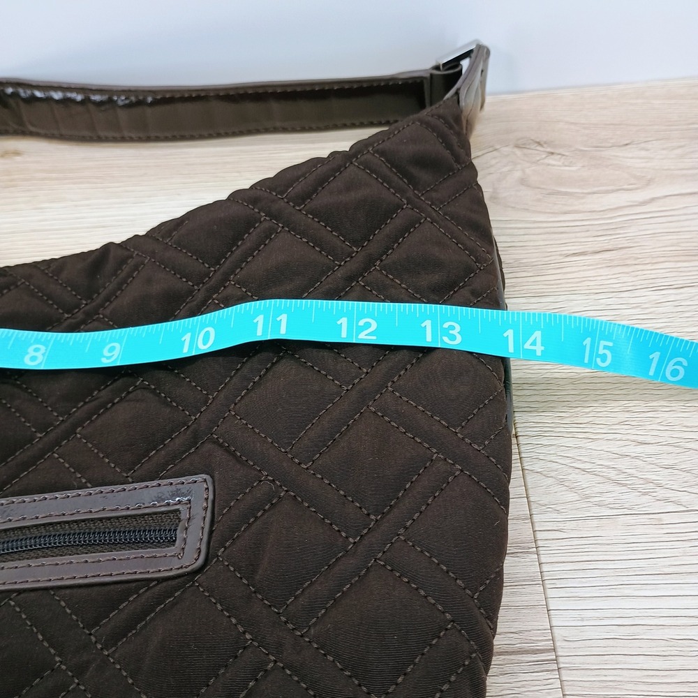 Vera Bradley Chocolate Brown Quilted Microfiber Hobo Shoulder Bag Patent Trim - Picture 15 of 16